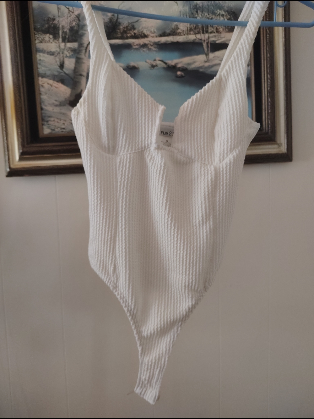 Rue21 White Ribbed Scoop-Neck Bodysuit